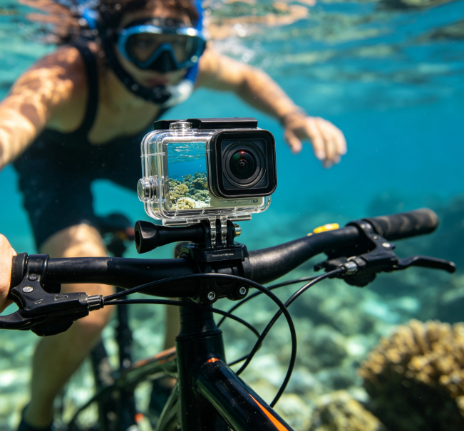 4K Waterproof Action Camera with Image Stabilization, Touch Screen Underwater Cam, Wide Angle Lens for Vlog Snorkeling Travel Recording