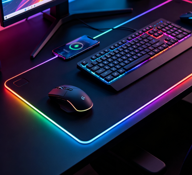 RGB Gaming Mouse Pad with 15W Wireless Charger, Extended Non-Slip Desk Mat, Color Changing LED Light for Office Gaming Desktop